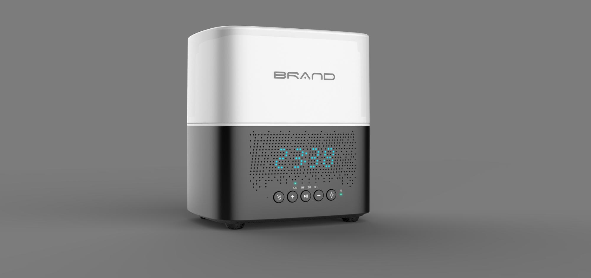 Wood Color 300ml Bluetooth Speaker Aroma Diffuser With Clock