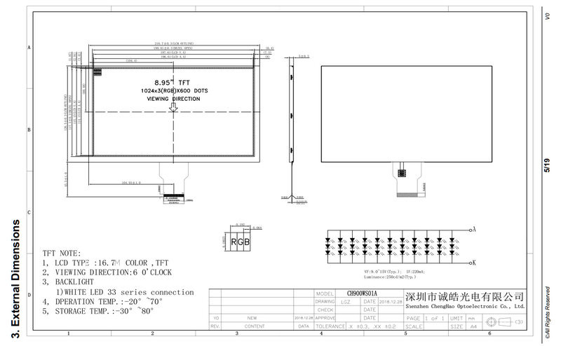 9" TFT LCD Display Module HD Screen Panel With 24bit RGB Interface