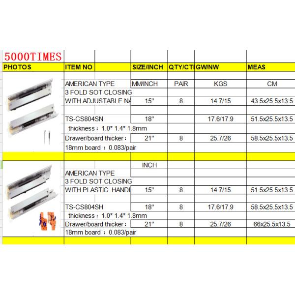 SGS test American type heavy duty undermount soft close drawer slides for table drawer washing room drawer