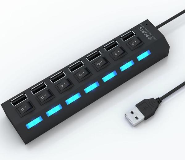 Quality LED Light Display Splitter USB Table Hub 2.0 7 Port With Independent Switch  Converter Multi - Interface for sale