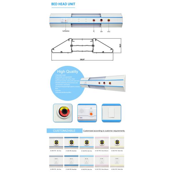 Horizontal Wall Mounted Medical Bed Head Unit With Lights 2 Pcs End Cover