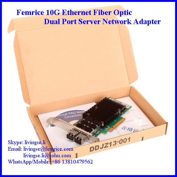 Quality Femrice 10Gbps Dual Port Fiber Optical Ethernet Network Card, PCIe x8 Bus Type for sale