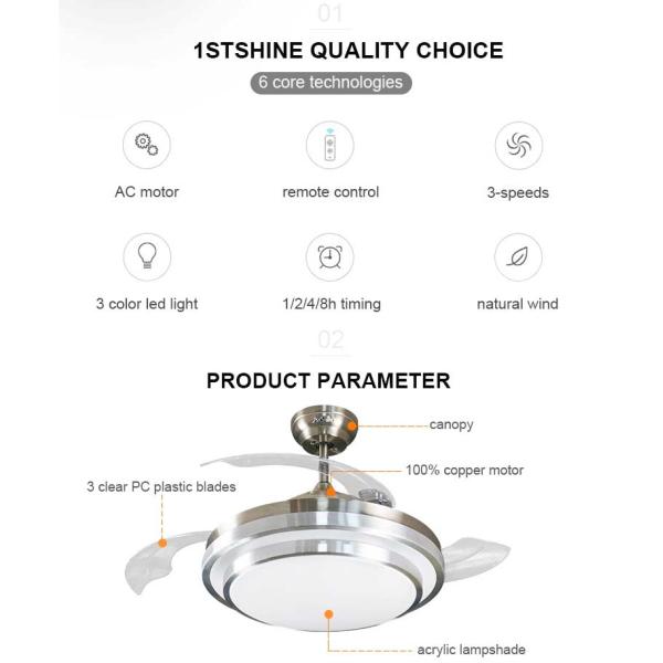 3 Color Round Crystal Ceiling Fan Light 20m2 With Remote Control