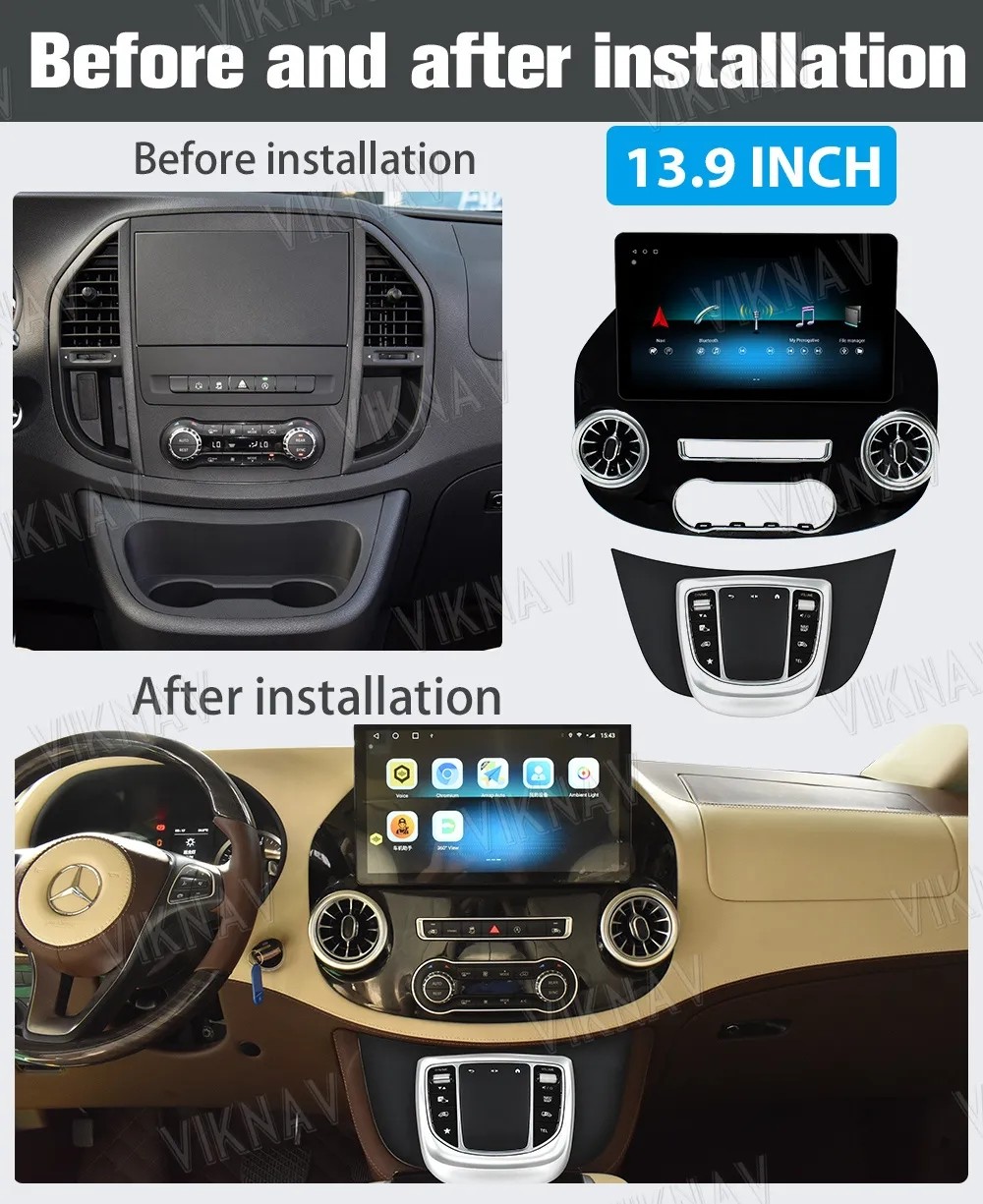 13.9 Inch Touch Screen Stereo For 2015-2022 Benz Vito Navigation GPS Multimedia Player Wireless Carplay 4G