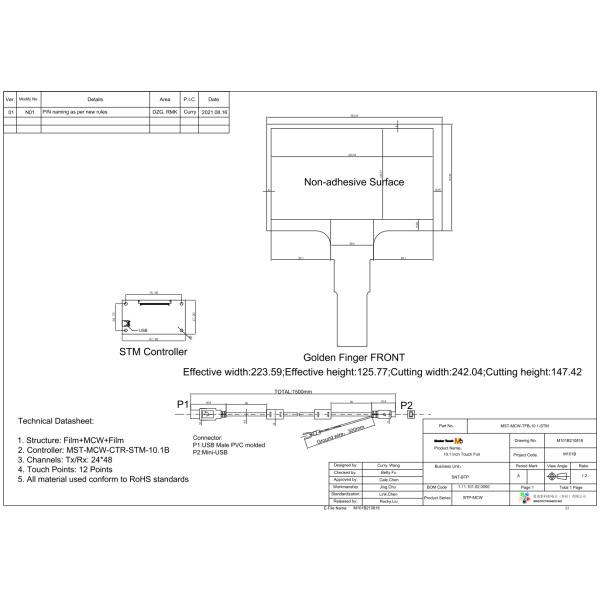 Master Touch 10.1 Inch 15 Microns Copper Wire Diameter Touch Screen Foil