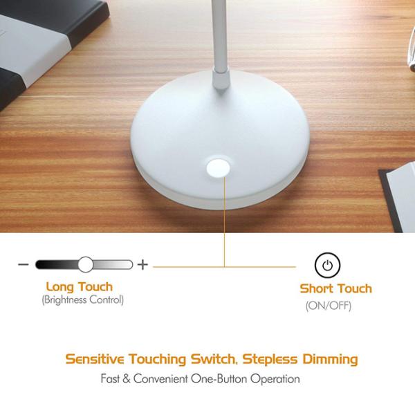 White Smart LED Desk Lamp Eye Protection , 1100mAh Rechargeable Cordless LED Table Lamp