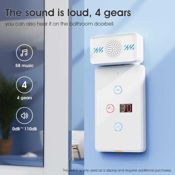 Wireless Waterproof Doorbell, No Battery Required, Self-Powered Chime, 58 Melodies, 4-Level Adjustable Volume, Easy Installation, Long Range, Energy