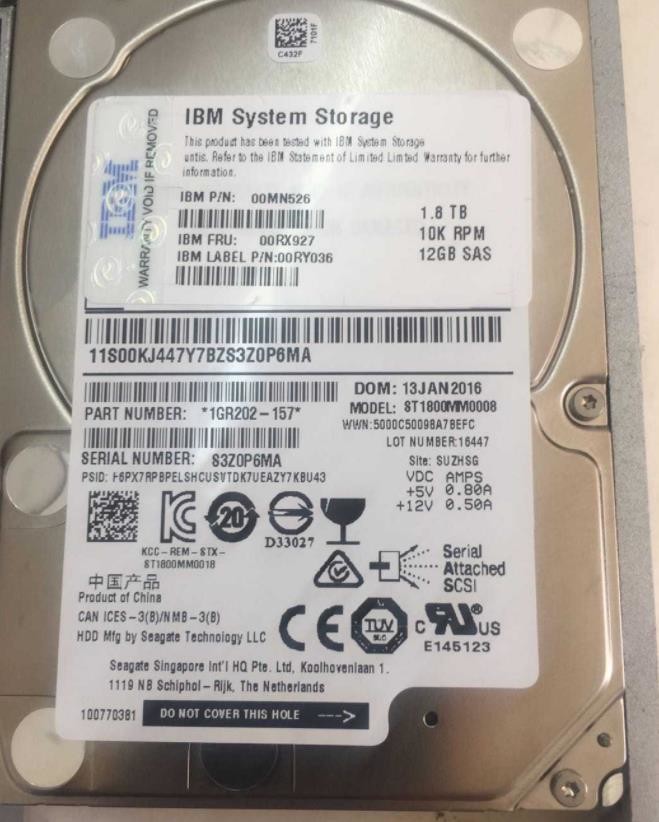 00RX927 00RY036 Server Hard Disk 1.8T 10K SAS 2.5 V3500 V3700 1 Year Warranty