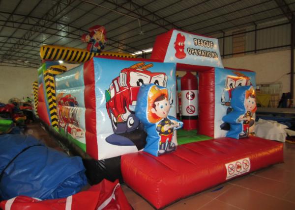 Quality Inflatable Rescue Fire Truck Bouncy Castle Obstacle Course , Obstacle Course Jump House for sale