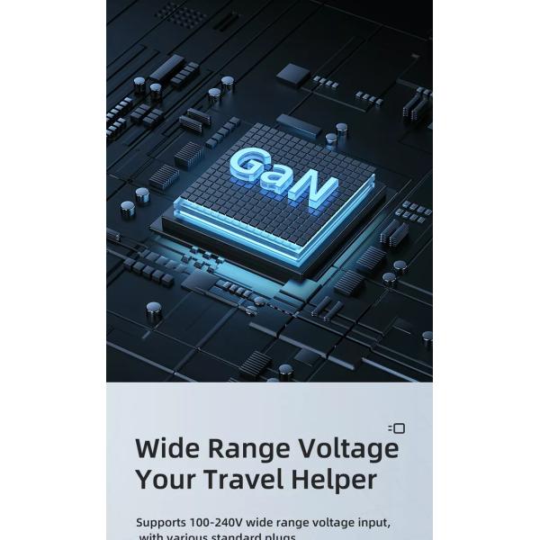 65W GaN 3 Ports USB Type-c Travel Adapter for High Speed Charging of Multiple Devices