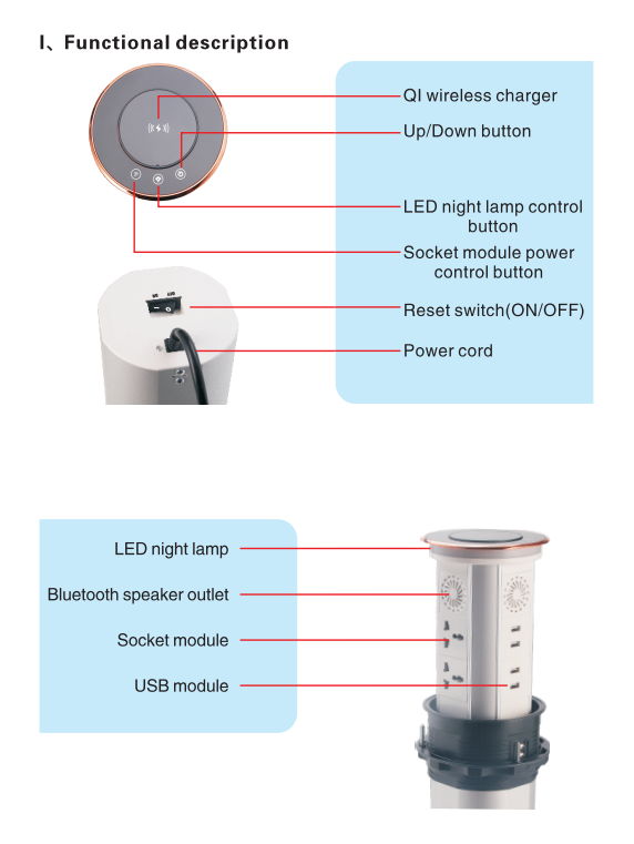 WIFI Automatic Pop up Socket Kitchen Pop up Socket with USB Wireless Audio