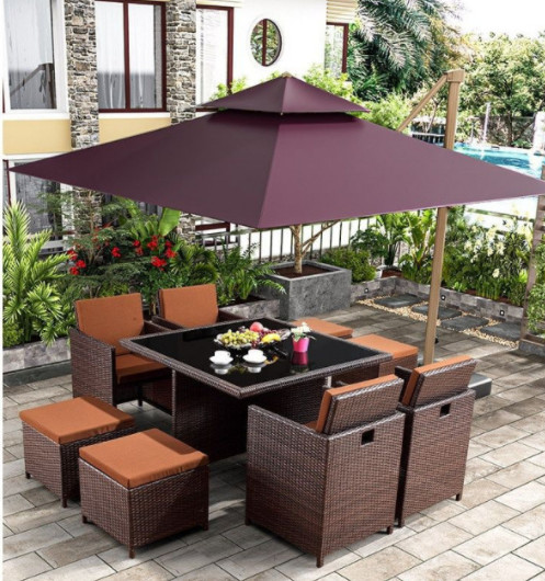 10 Seater Rattan Dining Table Set Wicker Dining Coffee Stack Table Round Sofa