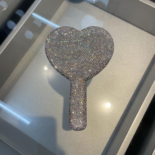 Light Pink Circle Rhinestone Mirror for On-the-Go Touch Ups and Makeup Application