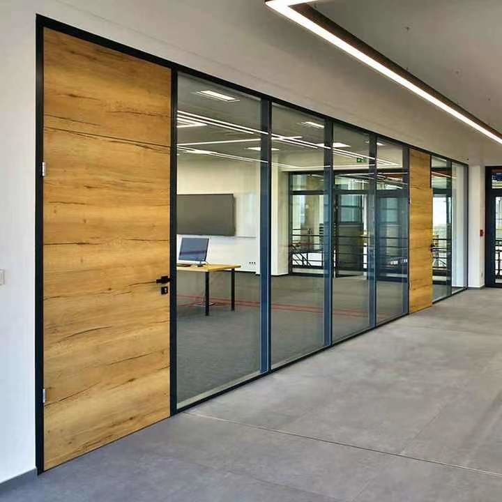 STC 42-48db Office Partition Wall Vertical Aluminium Frame Glass Partition
