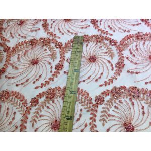 Crystal Flower Embroidery Beaded Bridal Lace Fabric For Wedding Dresses 125cm