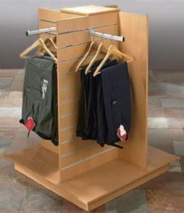 China Slatwall Square Wooden Retail Display Stands For Grocery Store Four Ways on sale