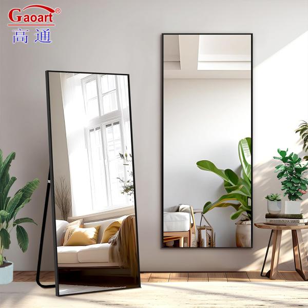 Home Decor Full Length Floor Mirror with Aluninium Alloy Frame and Gold Arch Stand