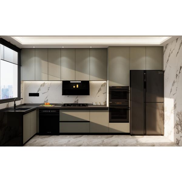 Sleek And Functional Green Bean Grey L Shape Kitchen Cabinets Modern Style