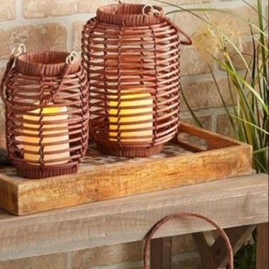 Quality Metal Plastic LED Gift Light Wicker Lantern Set Magnetic Removable LED Candle W Timer for sale