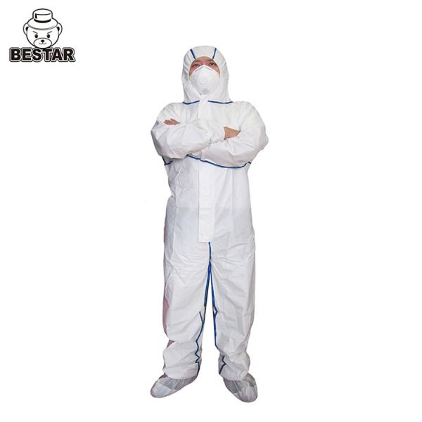 CE Certified disposable non-woven type 4/5/6 MP coverall with black bound seam with thumb loop