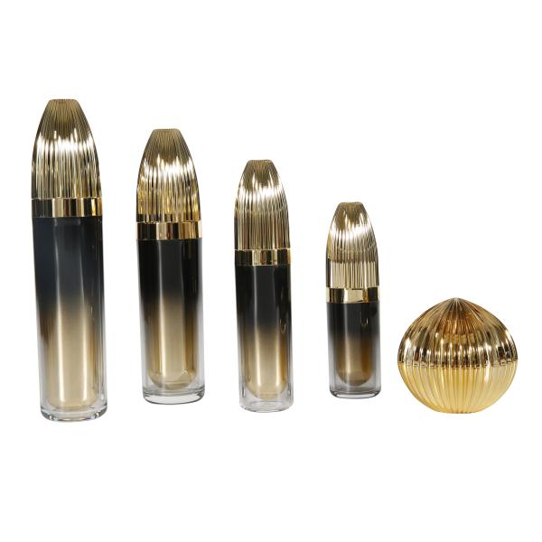 Pump Type With Aluminum Ring Black Gold Acrylic Cosmetic Cream Packaging Jar 30ml Spray Bottle Luxury Skincare Packaging