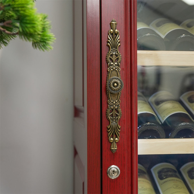 Precise Temperature-Controlled Red Wood Wine Cooler With Locker
