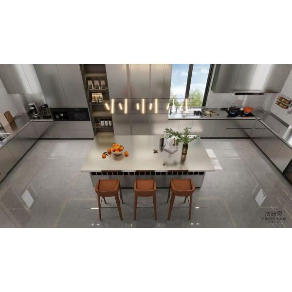 Fadior U-Shaped Original Stainless Steel Color Kitchen Cabinet With Wine Storage Island