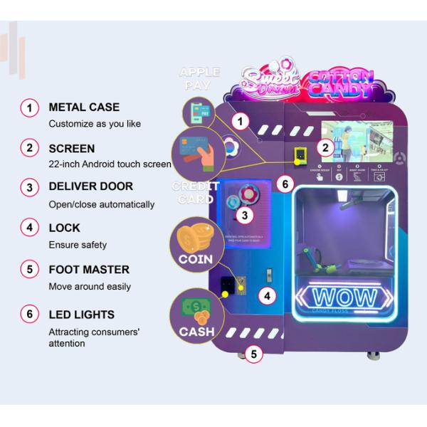 22" Touch Screen Auto Cotton Candy Vending Machine With Credit Card Payment System