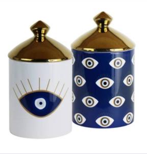 Wholesale Eye Pattern Candle Ceramic Containers With Letterpress Printing Gravure Printing from china suppliers