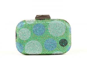 China Hot Fix Green Rhinestone Evening Bags With Decorative Multicolor Dots on sale