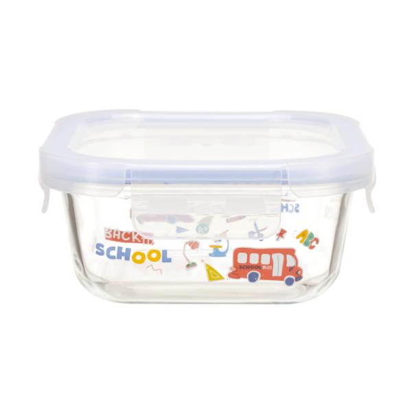 4-Lock Custom Glass Food Container with Back to School Design and Oven Safe High Borosilicate Glass
