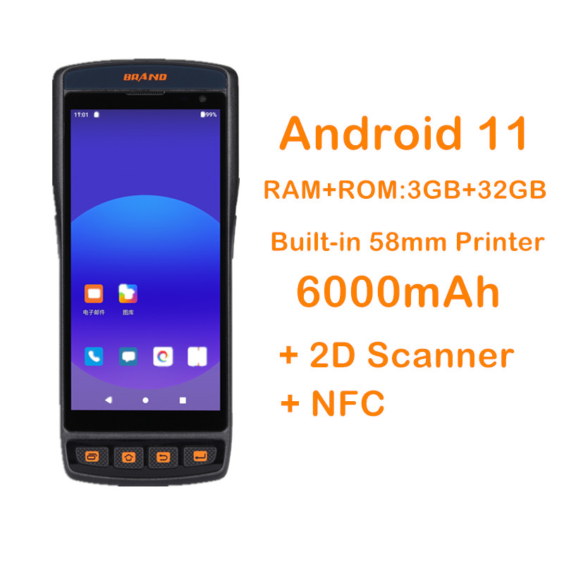 5.5 Inch Touch Screen Handheld 1D 2D bar Code Scanning NFC RFID Reader Android PDA Scanner With Built in Thermal Printer
