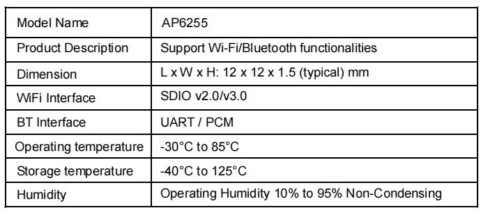 AMPAK AP6255 Wifi Module WiFi11ac BluetoothV4.2 UART / PCM BT Interface