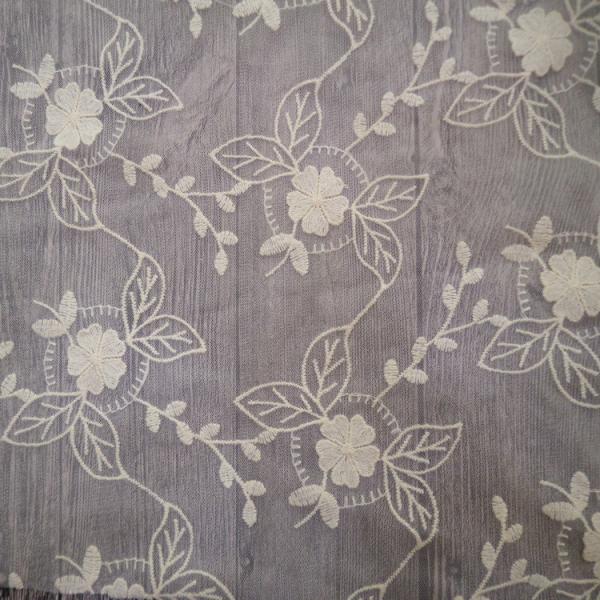 White Embroidered Mesh Ivory Floral Lace Fabric , 130cm Wide Cotton Lace Dress Fabric