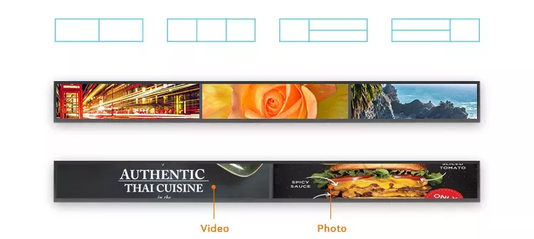 29" Stretched Bar Lcd Screen Panel Thin Digital Display Open Usb Media Player