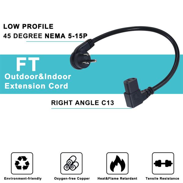 45 Degree Us Nema515p 3Pin Plug Iec Power Cord with C13 Kettle Plug