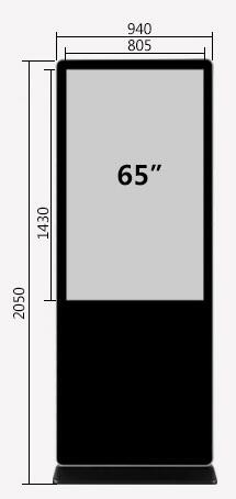65" inch floor stand LCD totem Kiosk advertising signage monitor UHD 4K resolution supportHD-MI DP VGA input