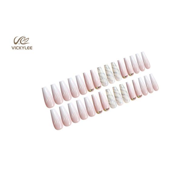 Fashionable Long Coffin Marbling ballerina fake nails Full Cover