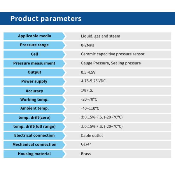 OEM ODM Steam Electronic Air Pressure Sensor 10 Bar 20 Bar