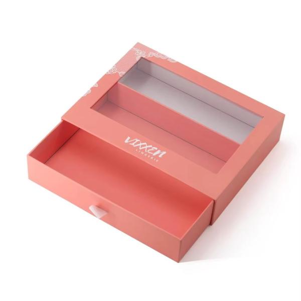 Custom Paper Drawer Cardboard Gift Wrap Sliding Pull Out Packaging Box With Clear PVC Die Cut Window