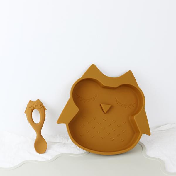 Brown Owl Style Silicone Suction Plate For Toddler Kids Multi Functional