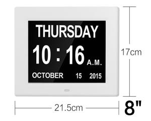 China American Lifetime, Newest Version Updated Memory Loss Digital Calendar Day Clock with Day Cycles & Battery Backup(White） on sale
