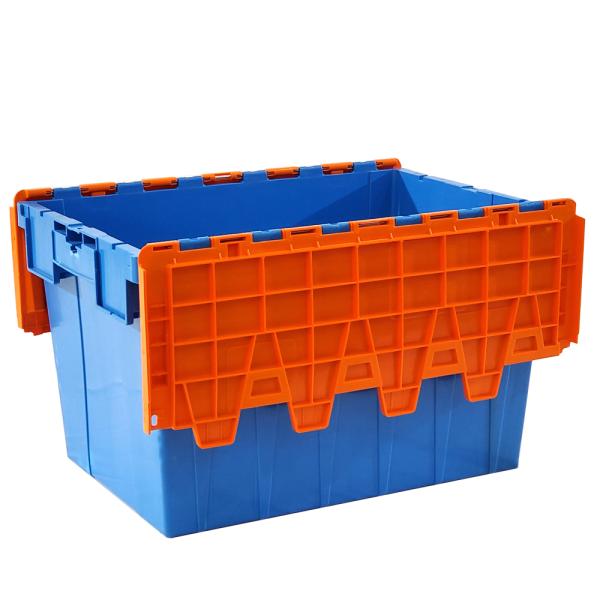 Heavy Duty Stackable Nesting HDPE Plastic Crates With Attached Lid Totes 67 ltr