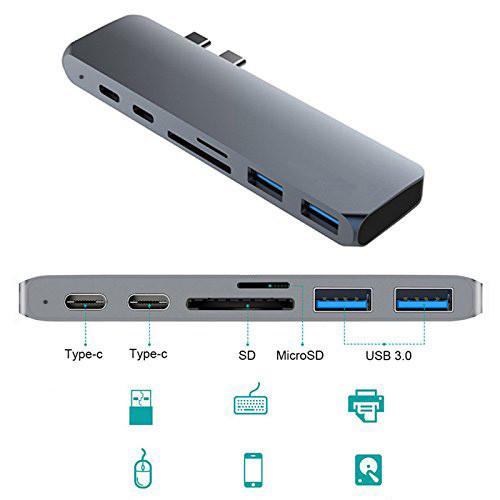 Quality Wholesale 7 in 1 Dual USB-C HUB with 4K HD And Card reader Multiport HUB Adapter for Macbook Pro for sale