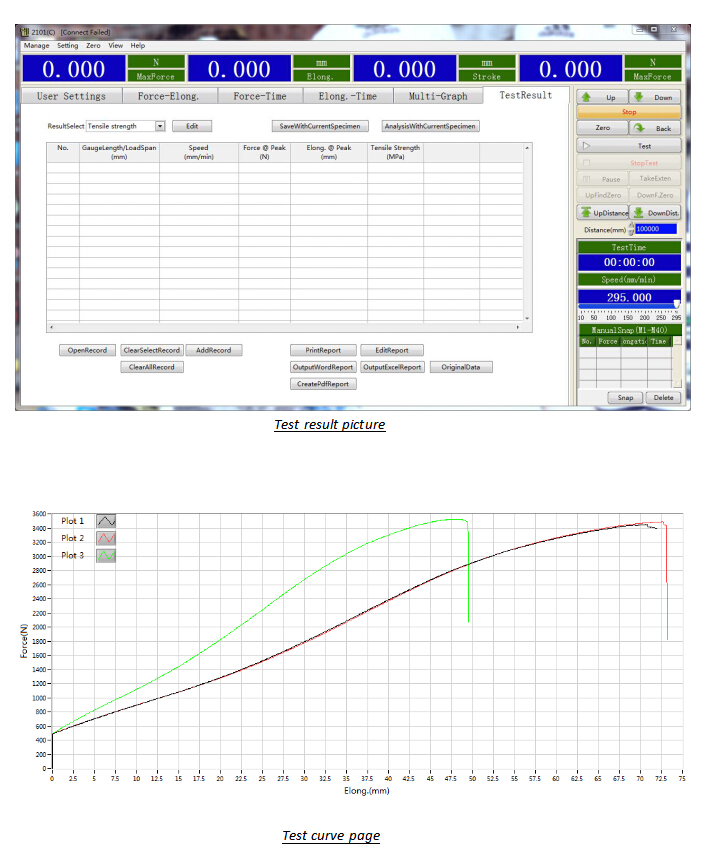 universal testing machine curves dispaly