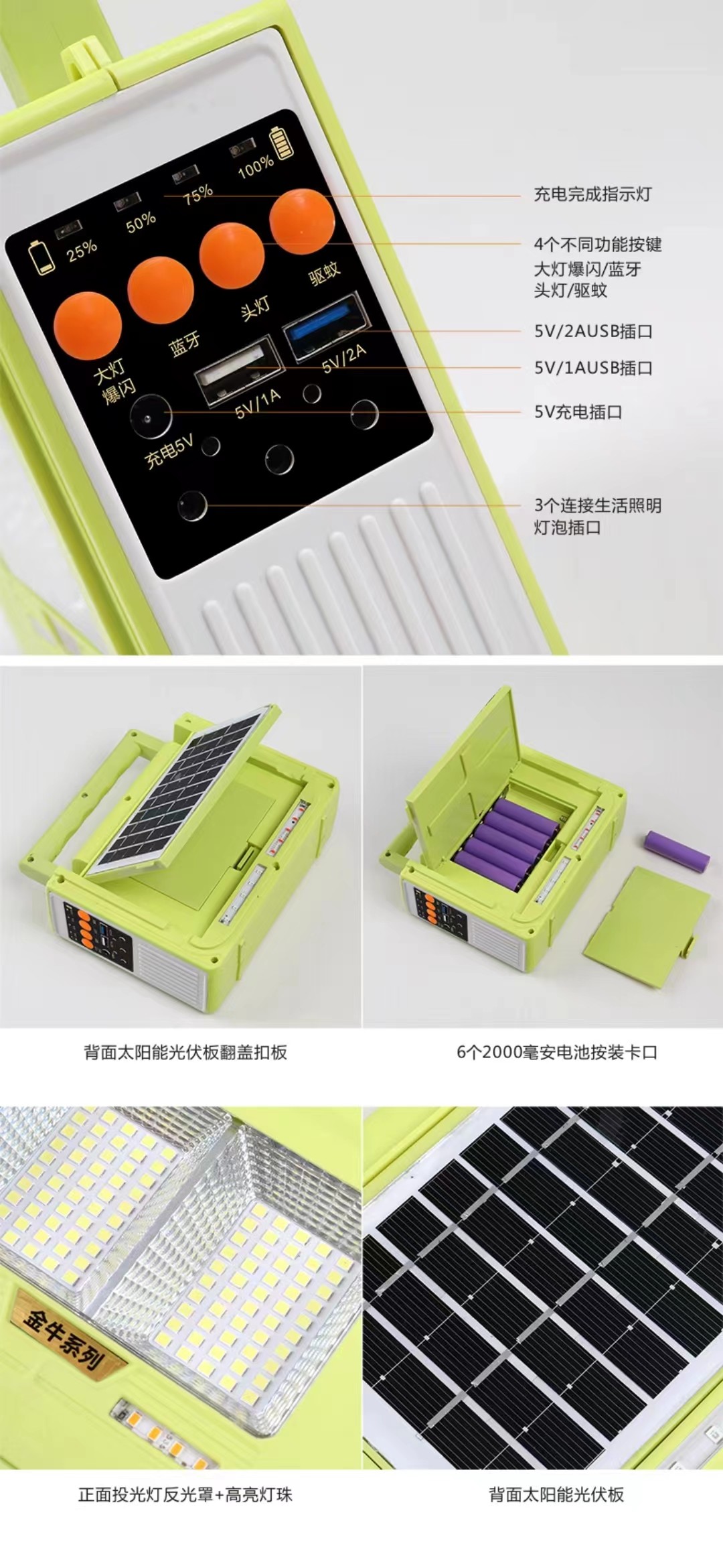 8 Modes Rechargeable Handheld Work Light Emergency Multifunctional Work Light IP65