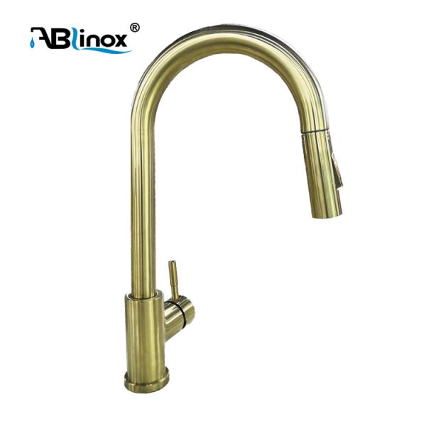 SUS304 Removable Spray Gold Pull Out Kitchen Faucet
