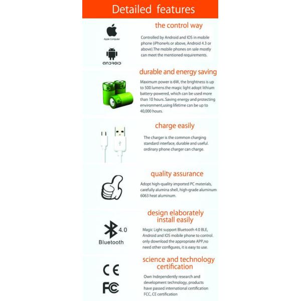 Rechargeable portable USB Charging varied functions colorful led one--touch magic smart light