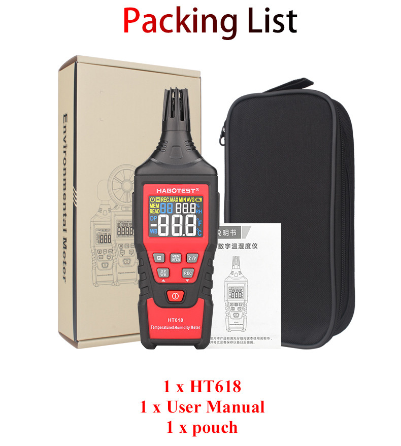 60 Degree LCD Display Digital Temp And Humidity Meter