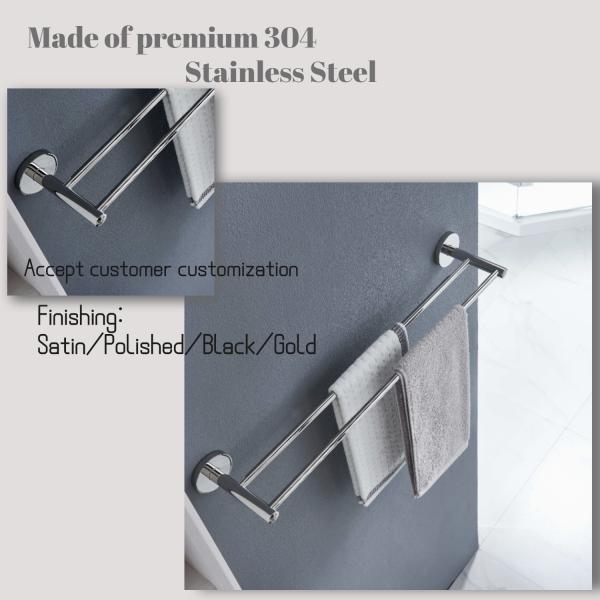 650mm Double Bathroom Towel Bars Rack SUS304 Wall Mount Polished Finish